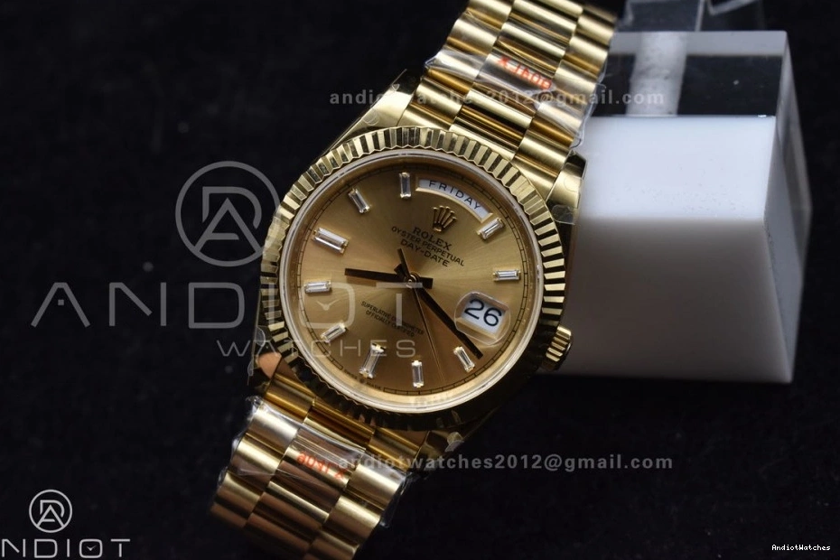 GMF 904L Diamond A3255 Gain YG 723 DayDate President On Weight GoAnywhere Markers Gold Dial Steel 40 V Bracelet 1021
